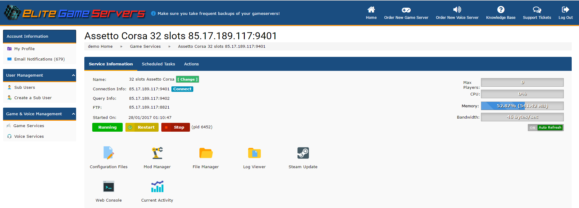 Game Server Control panel