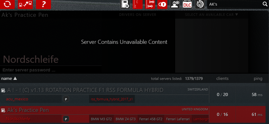 Unavailable content in Assetto Corsa